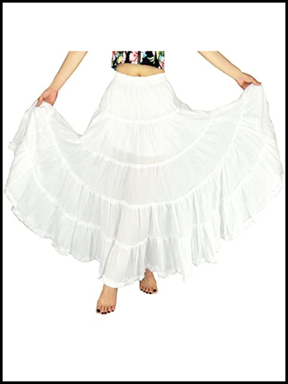 5 Tiered A-Line Pleated Maxi Skirt Long Boho Gypsy Cotton Dance Skirt